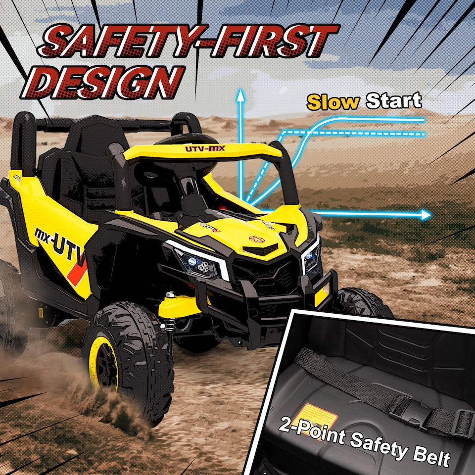 image 1 of AIYAPLAY 12V Kids Ride On Car, Electric Car for Kids UTV with Remote Control, Slow Start, Suspension System, LED Lights, Music, USB Port, for Boys Girls 3-5 Years | Yellow