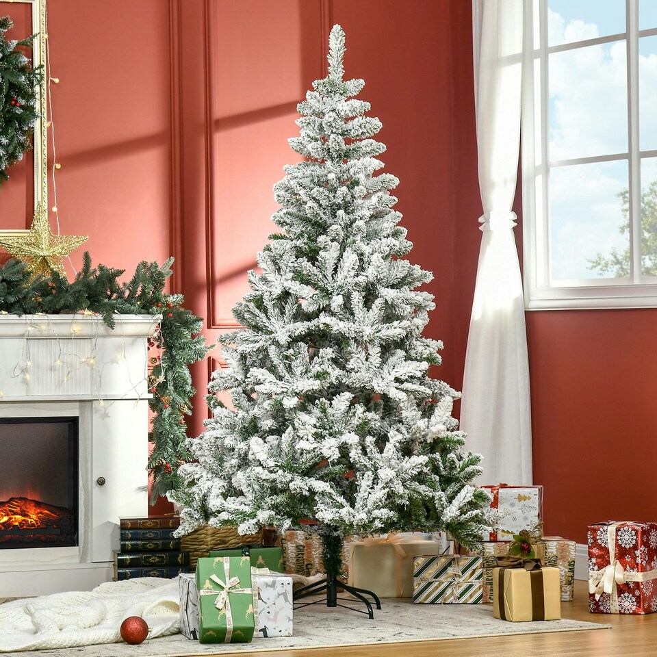 image 1 of HOMCOM 6ft Snow Flocked Artificial Christmas Tree w/ Realistic Branch Tips