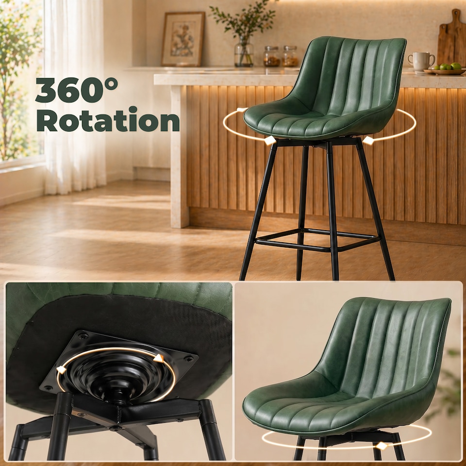 image 1 of HOMCOM Swivel Bar Stools Set of 2, PU Leather Upholstery