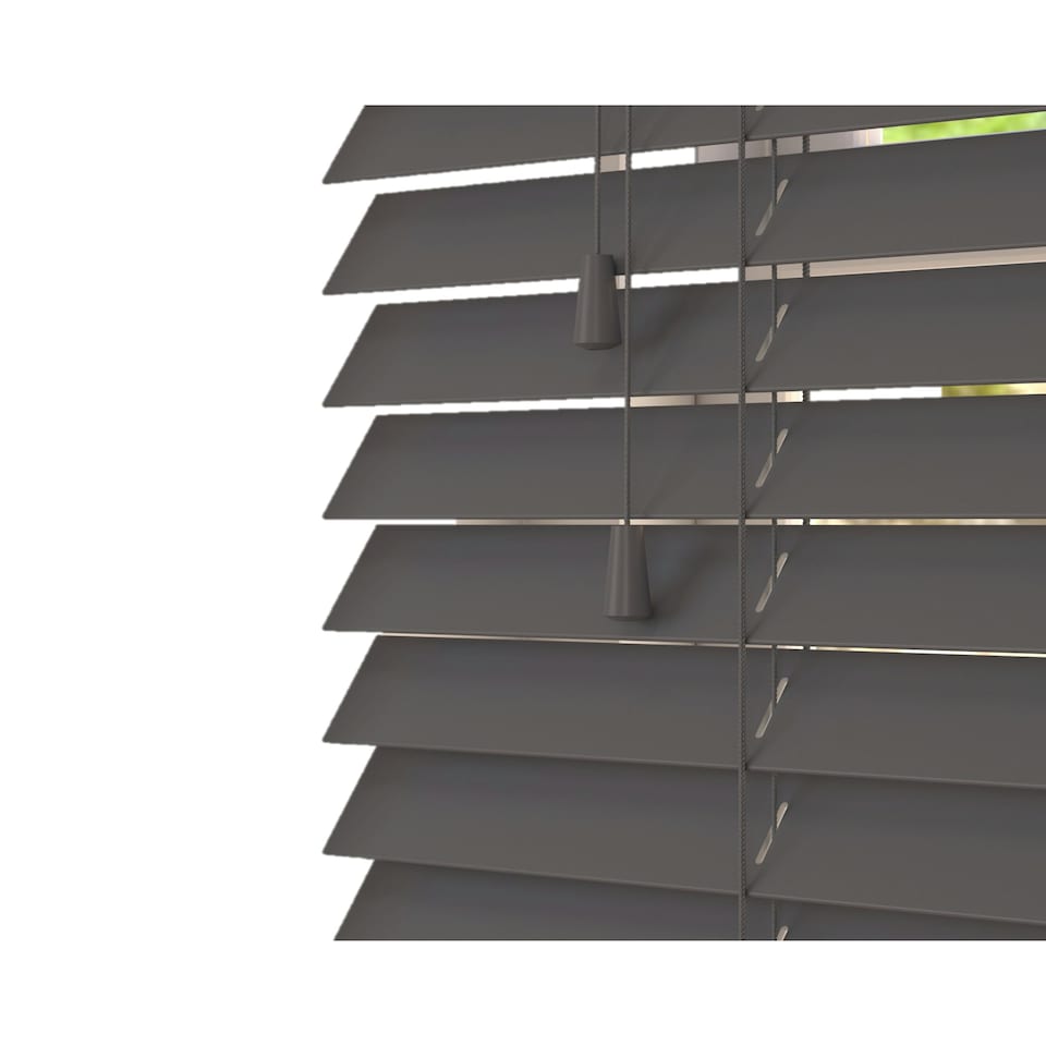 image 1 of 210cm Slate Smooth Finish Faux Wood Venetian Blinds with Strings  (120cm Drop) | Grey | Grey