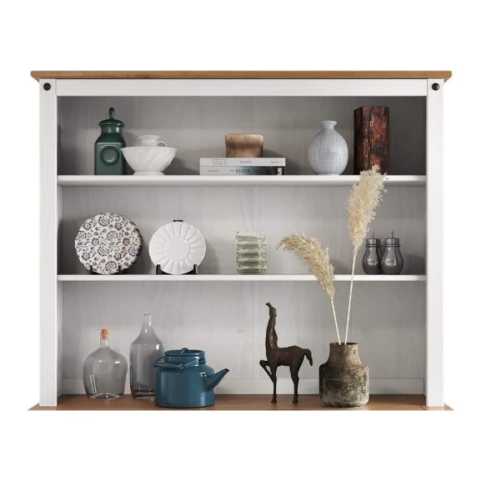 image 1 of Mercers Furniture Corona White 3 Door Dresser Top Sideboard Topper Large Buffet Display Solid Wood Mexican Pine Wooden Kitchen