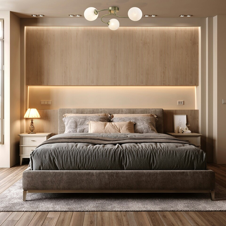 image 1 of Modern 3-Arm Antique Brass Ceiling Light with Opal Swirl Glass Spherical Shades