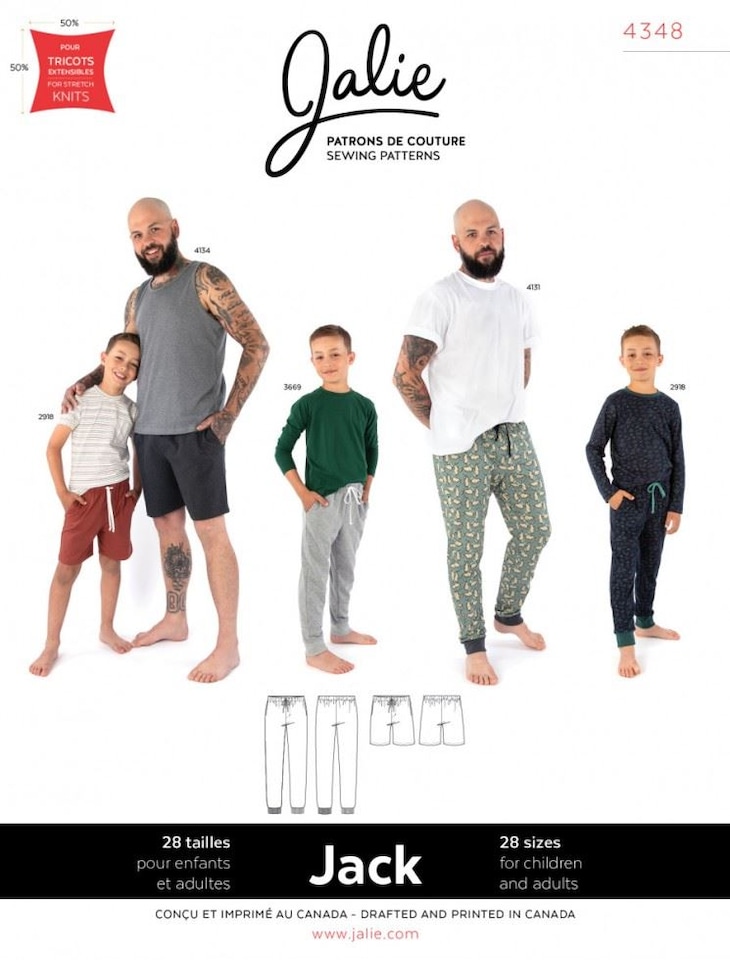 image 1 of Jalie 4348 Jack Pull On Lounge Pants & Shorts Paper Sewing Pattern – Children’s, Teenagers’ & Men’s Trousers & Shorts, 28 Sizes, Easy