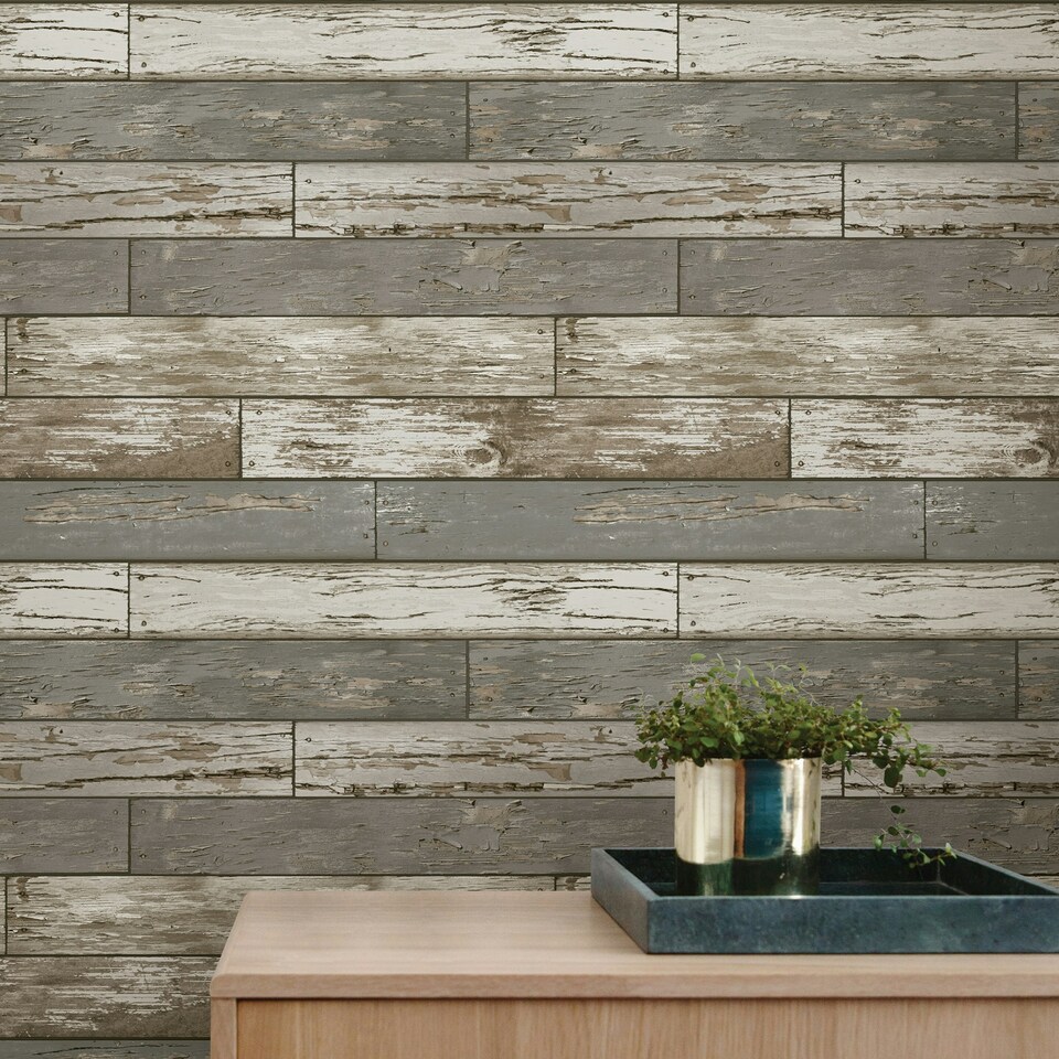 image 1 of NuWallpaper NU3669 Scrap Wood Peel & Stick Wallpaper, Beige Multi