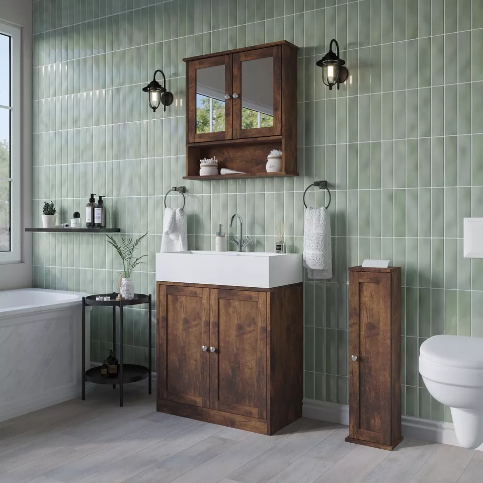 image 1 of Wall Mirror Cabinet | Brown | 64 x 12 x 34 | 1