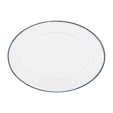 Argon Tableware White Enamel Serving Platter - 30.5cm x 22.5cm - Blue | White | Blue