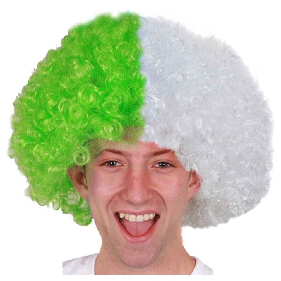 image 1 of Supporters Green and White Curly Wig | Green | 24