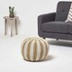 image 2 of Homescapes Off White and Linen Knitted Pouffe Striped Footstool - 35 x 40 cm