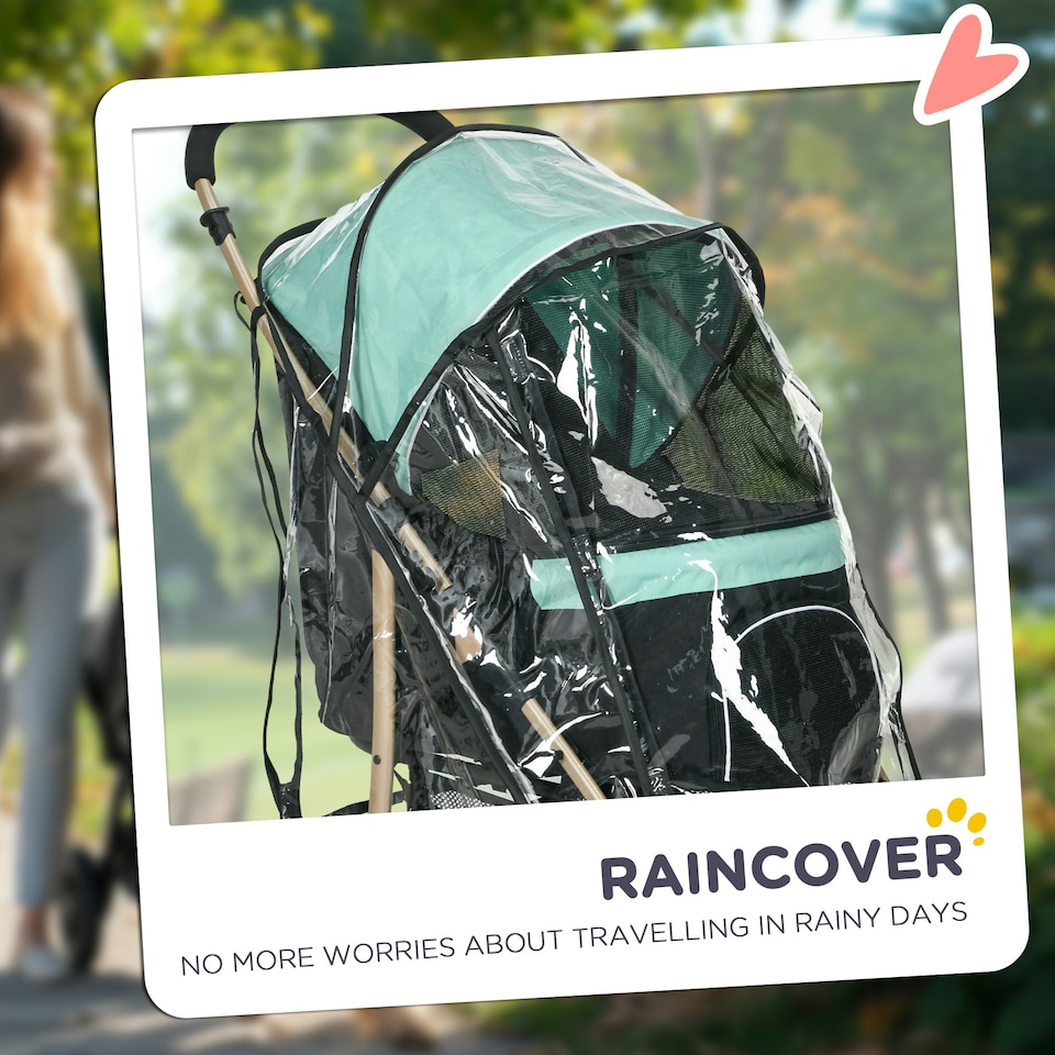 image 1 of PawHut Pet Stroller for XS and S Dogs w/ Rain Cover - Green