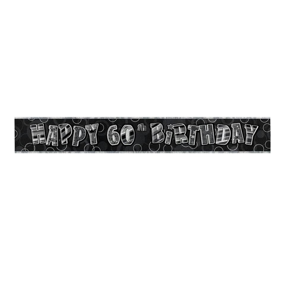 image 1 of Unique Party 60th Birthday Black/Silver Glitz Foil Banner - Black/Silver - 9 feet Black