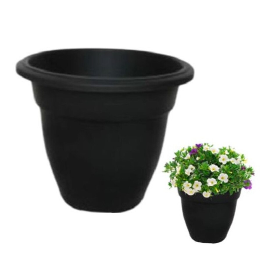 image 1 of 2x 30cm Black Round Bell Plant Pot Flower Planter Plastic Garden Pot