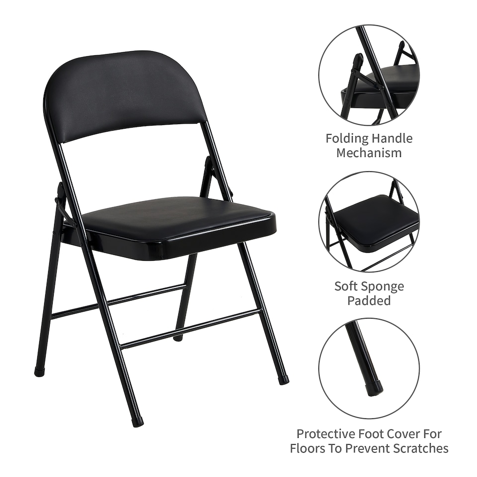 image 1 of Set of 2 Folding Dining Chairs Metal Frame Padded Seats
