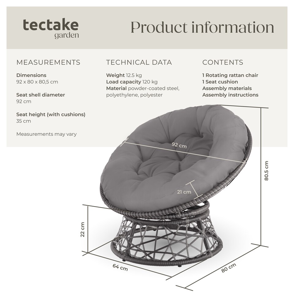 image 1 of Garden Chair Gargano - rotatable, resilient polyrattan, comfortable round cushion, | Grey | grey | One Size | 1