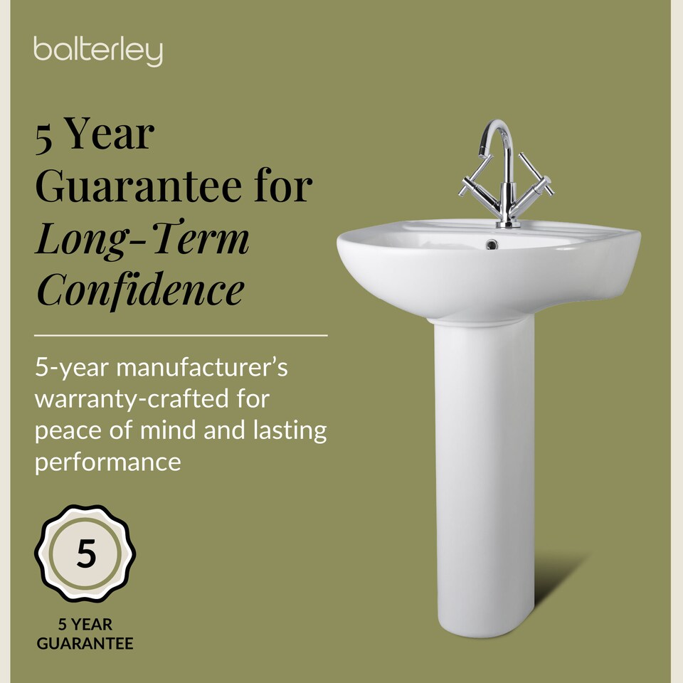 image 1 of Balterley Adley Round 1 Tap Hole Ceramic Basin with Full Pedestal Bathroom Sink Tap Not Included | White | White