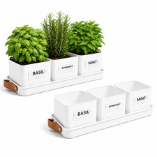 Set of 6 White Indoor Herb Pots with Tray