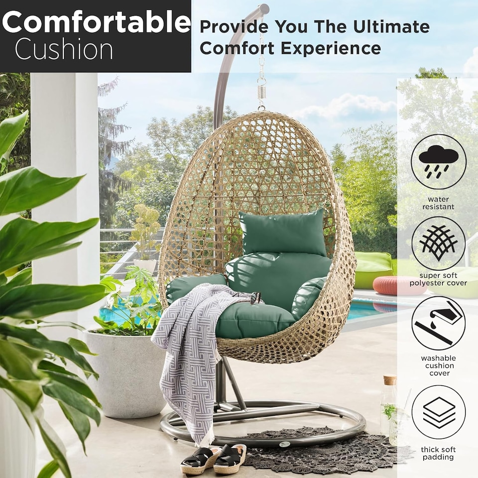 image 1 of Bottle Green Replacement Cushion For Swing Egg Chair, 5 Pieces Water-Resistant Hanging Basket Swing Chair Cushion