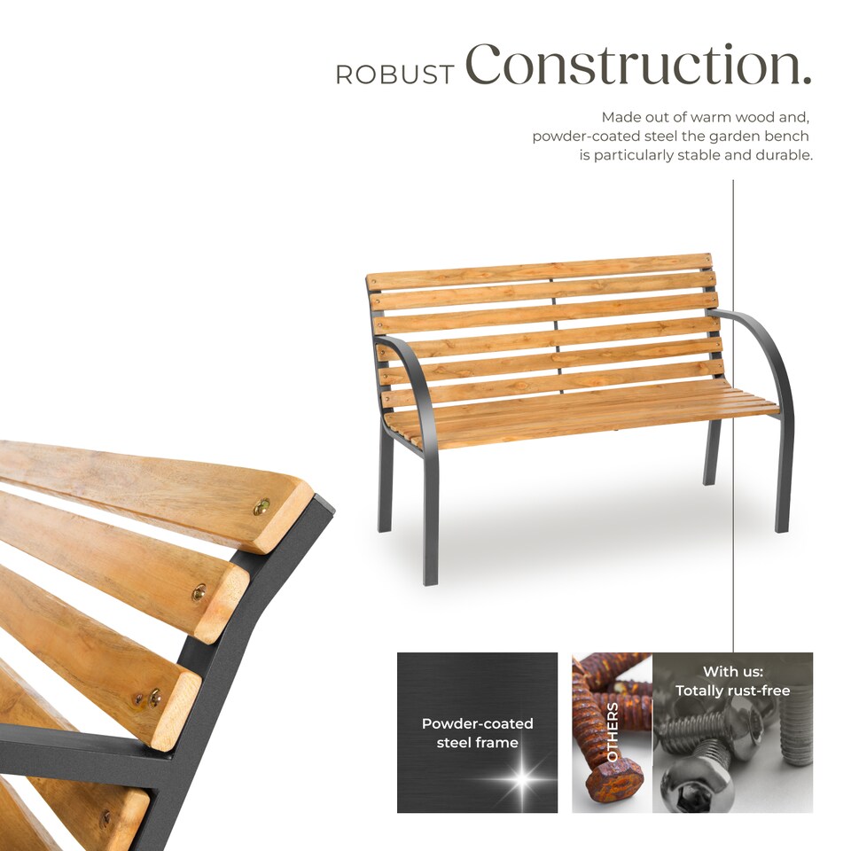 image 1 of Garden Bench Michaela - 2-seater, weatherproof, 119.5 x 62 x 83 cm | Brown | brown | 1