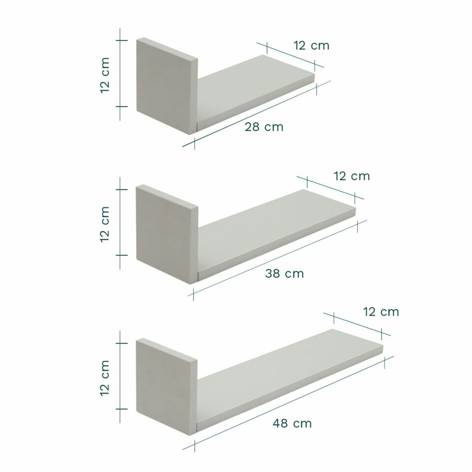 image 1 of Tutti Bambini Set of Three L-Shaped Wall Shelves - Dove Grey