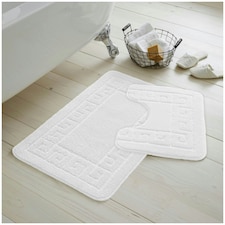 VELVETIO Greek Bath Mat & Pedestal Mat Water Absorbent Non Slip Toilet Rugs White