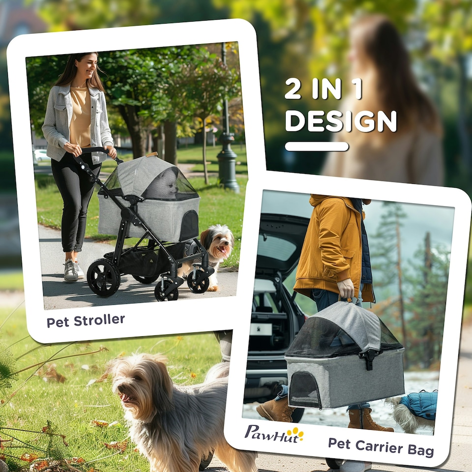 image 1 of PawHut Pet Stroller Foldable Dog Cat Travel Carrying Bag for Small Dogs