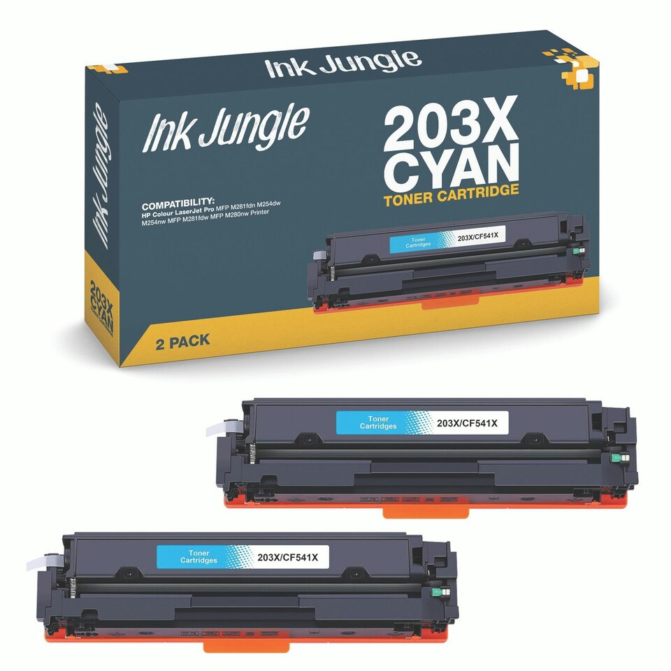 image 1 of 2x Compatible HP 203X Cyan Toner Cartridges Blue