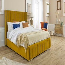 Hemmel Plush Double Bed Frame - Mustard Gold