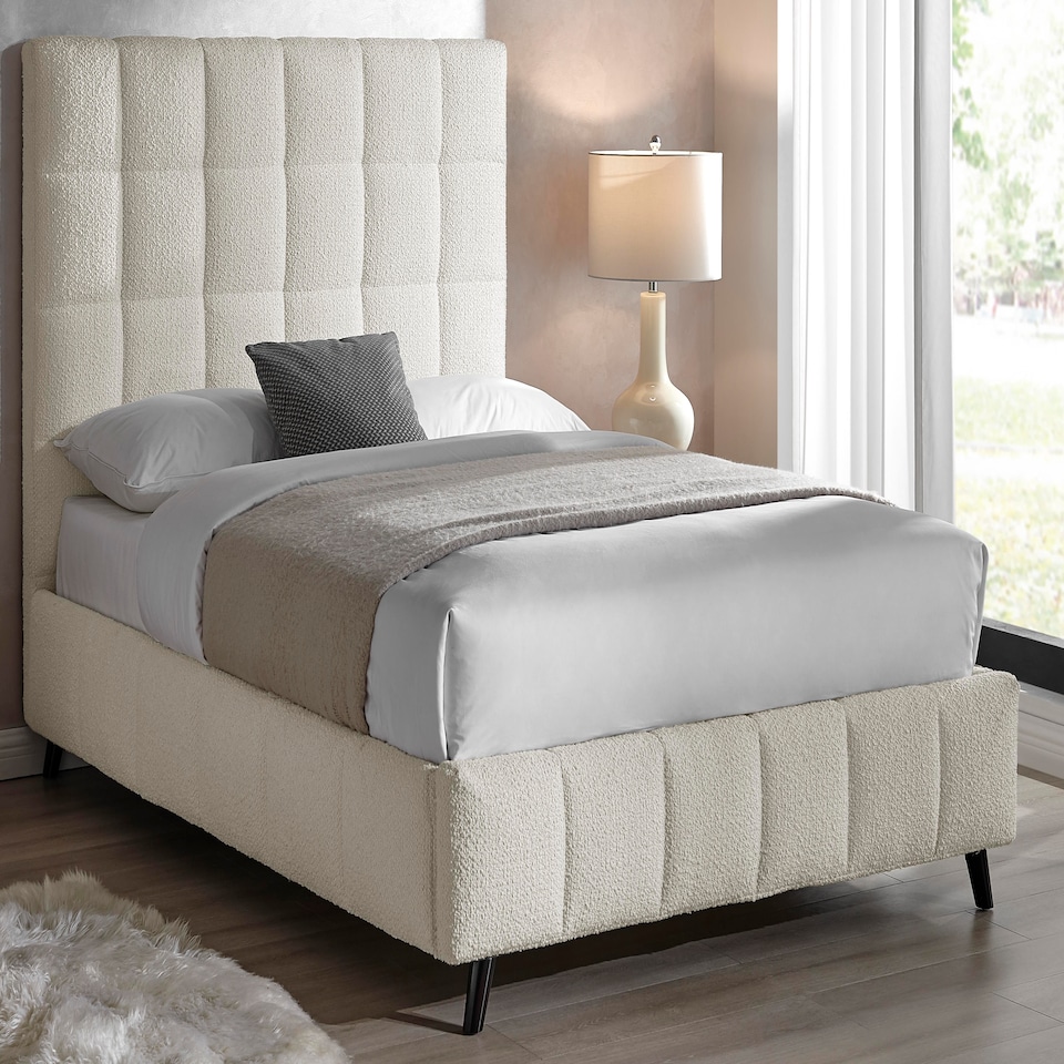 image 1 of 5ft King Size Ivory White,Tall Headend Headboard Soft Fabric Boucle Upholstered Bed Frame