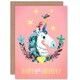 image 1 of Unicorn Flowers Cartoon Age 9 Year Old Child Kids 9th Birthday Card