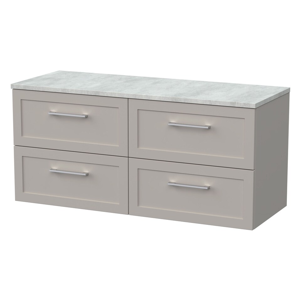 image 1 of Balterley Stonnall Traditional Wall Hung 4 Drawer Vanity Unit with Laminate Worktop, 1200mm, Pebble Grey