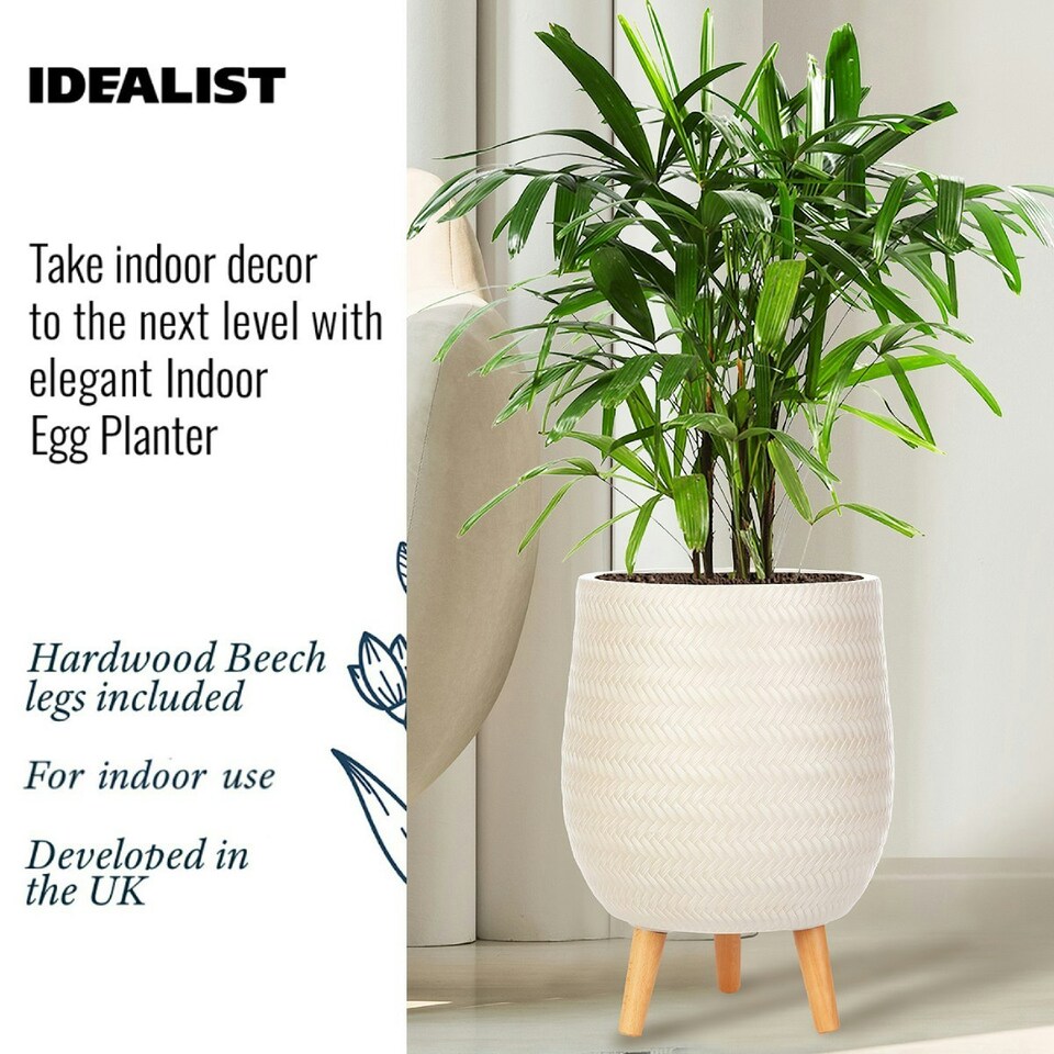 image 1 of Plaited Style Beige Planter with Legs, Round Indoor Plant Pot Stand for Indoor Plants by Idealist Lite D30 H43 cm, 19L