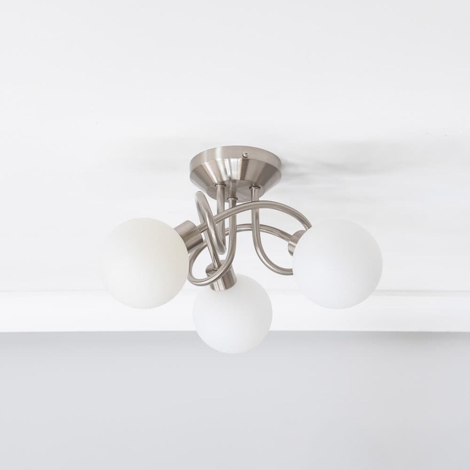 image 1 of ValueLights Velika Chrome 3 Way Opaque Flush Ceiling Light with LED Bulbs | Silver