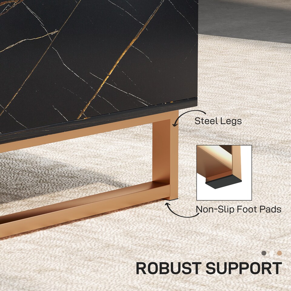 image 1 of HOMCOM Marble-Effect Coffee Table with Storage, Living Room Table with Drawer and 2 Open Shelves, Modern Centre Table with Fluted Door, Black | Black