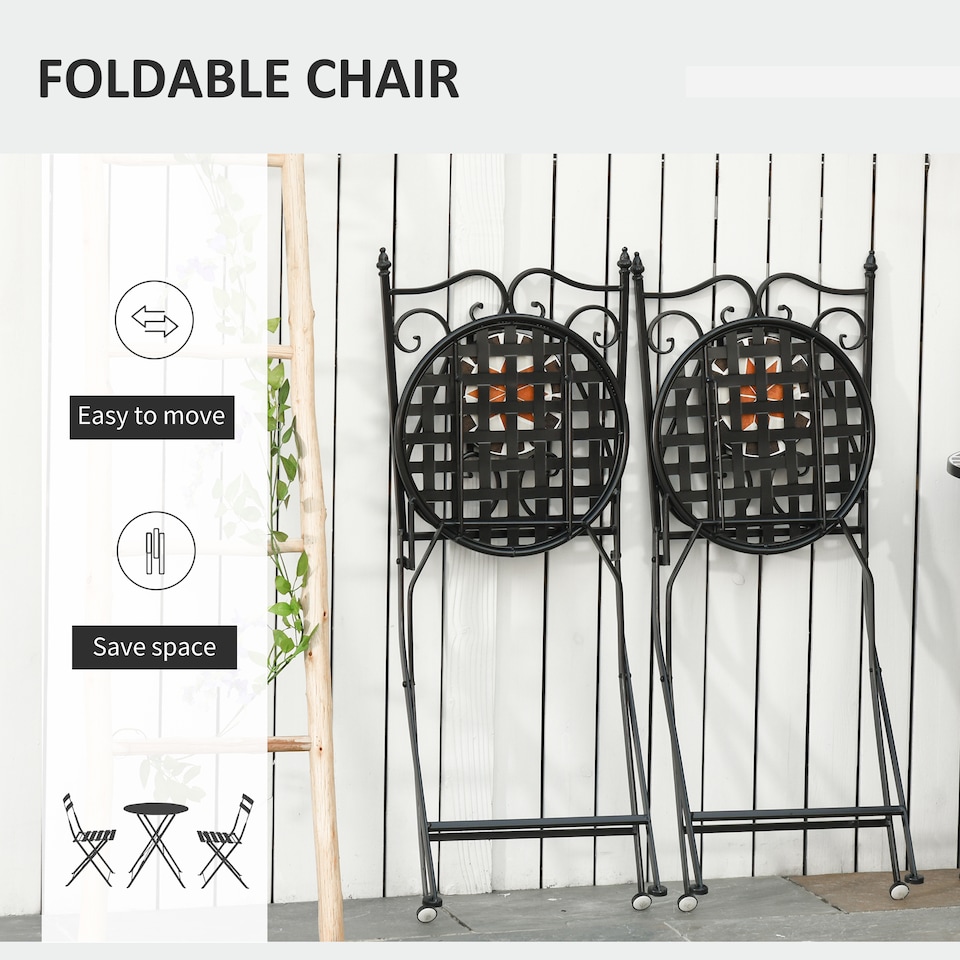 image 1 of Outsunny 3PCs Garden Set 1 Ceramic Tile Round Table and 2 Foldable Chairs