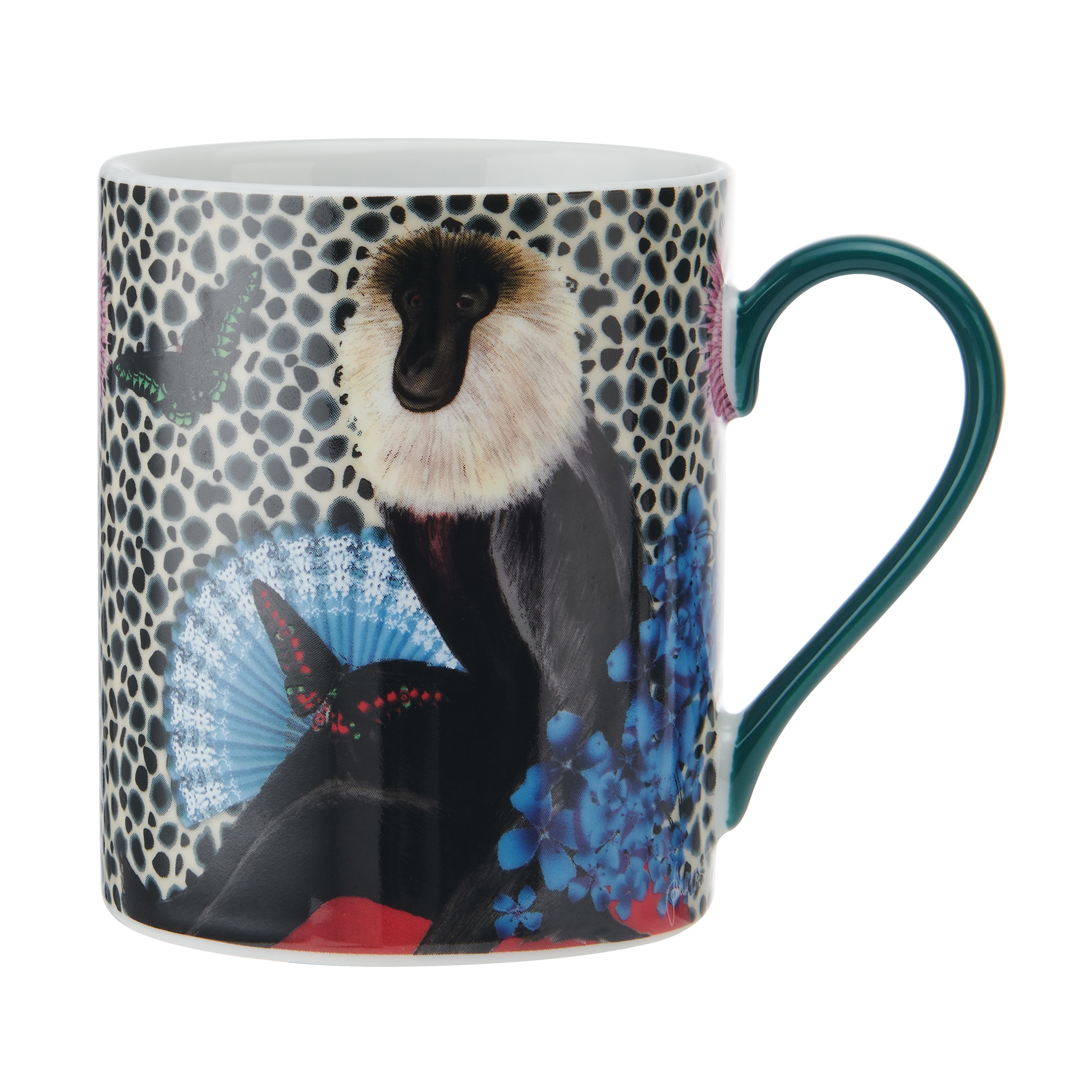 Mikasa Sarah Arnett Porcelain Mug, 350ml, Monkey Print in Green
