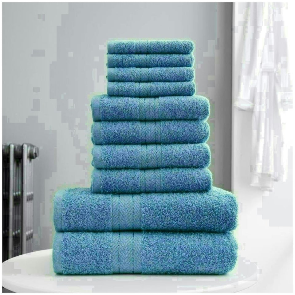 image 1 of VELVETIO 10 Piece Towel Bale Set Toronto Stripe Pattern - 100% Cotton, 450 GSM Blue