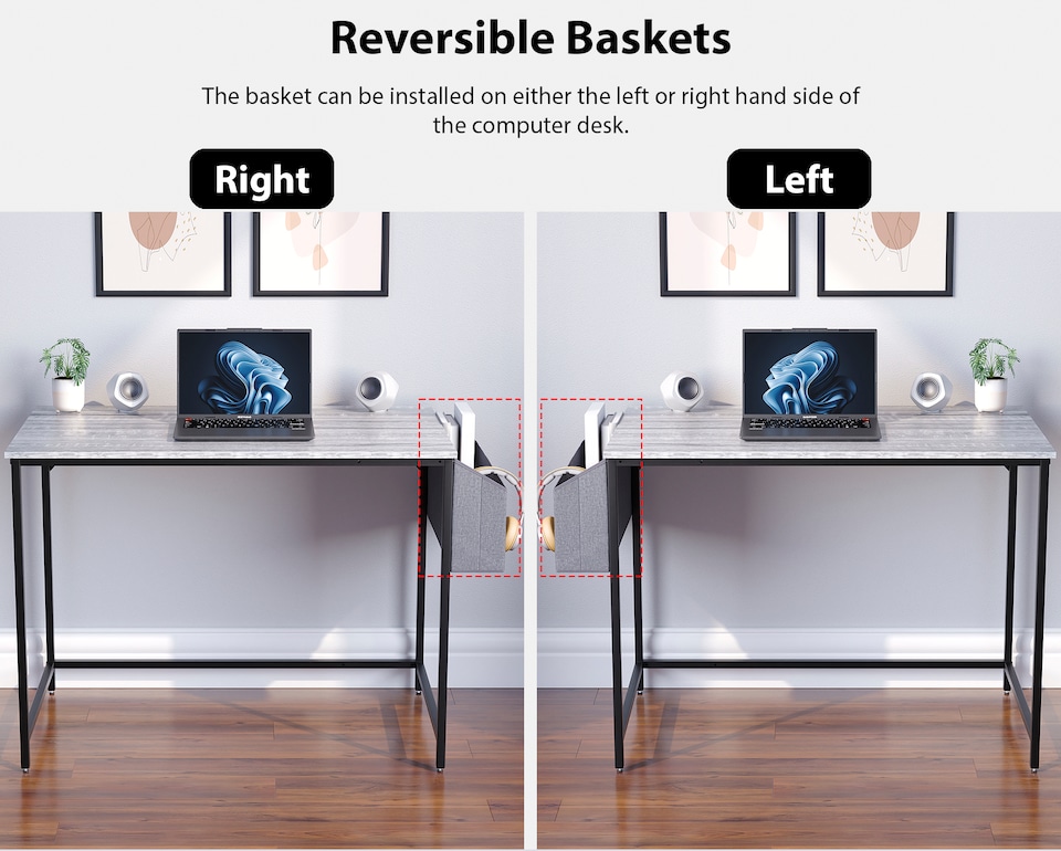 image 1 of Vida Designs Brooklyn Large Computer Desk With Storage Basket Home Office Workstation, Grey