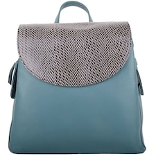 Smooth Genuine Leather Backback Rucksack with Snakeskin Effect Flap Panel Blue | Aqua/Ivory