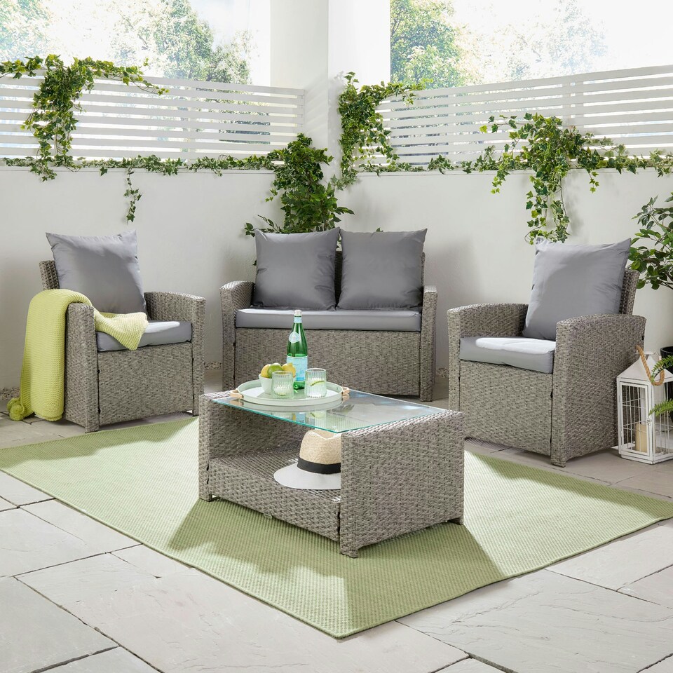 image 1 of VonHaus 4 Seater Rattan Effect Garden Furniture Set