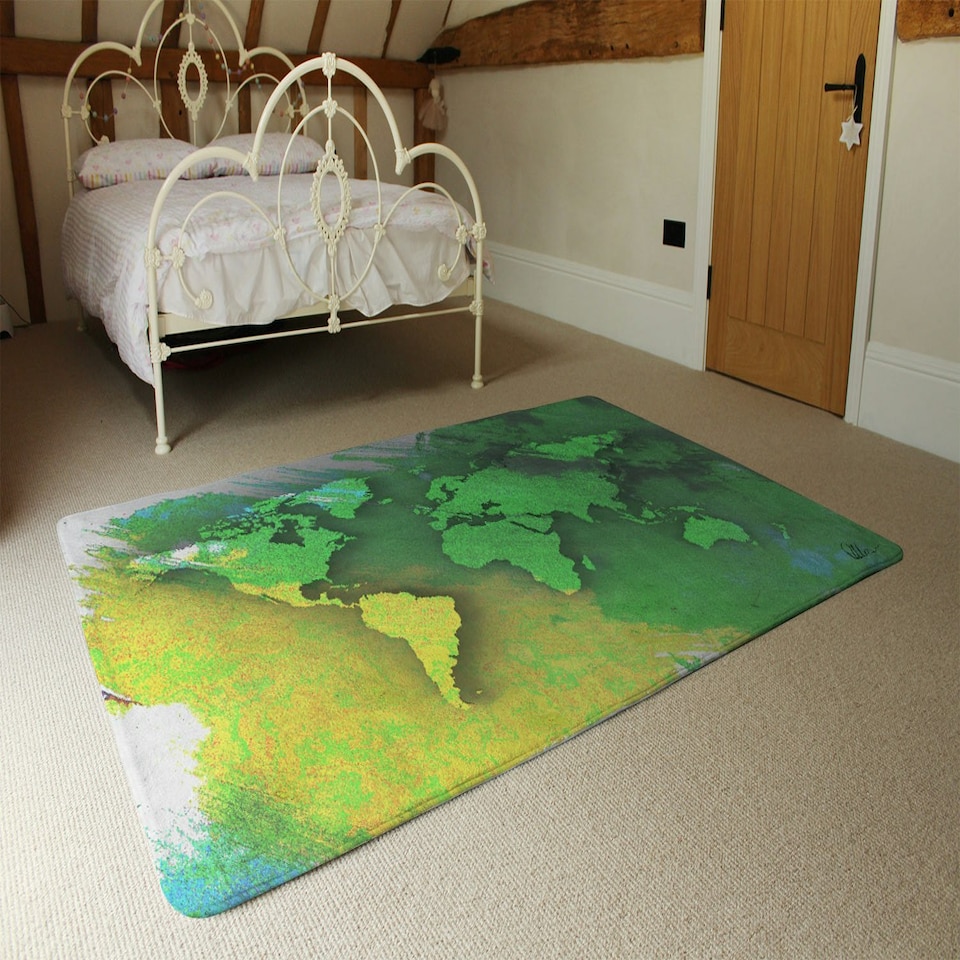 image 1 of World map yellow and green (Rug) Yellow | Medium: 80x150cm