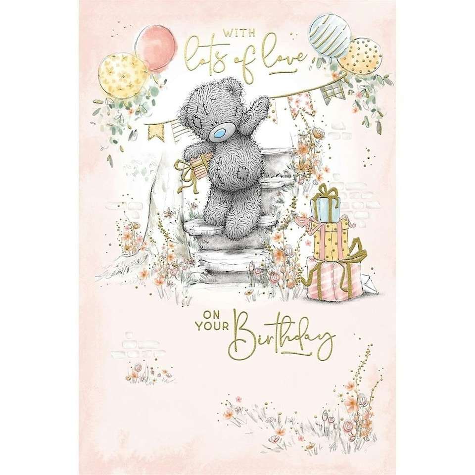 image 1 of Bear On Steps Lots of Love Birthday Card