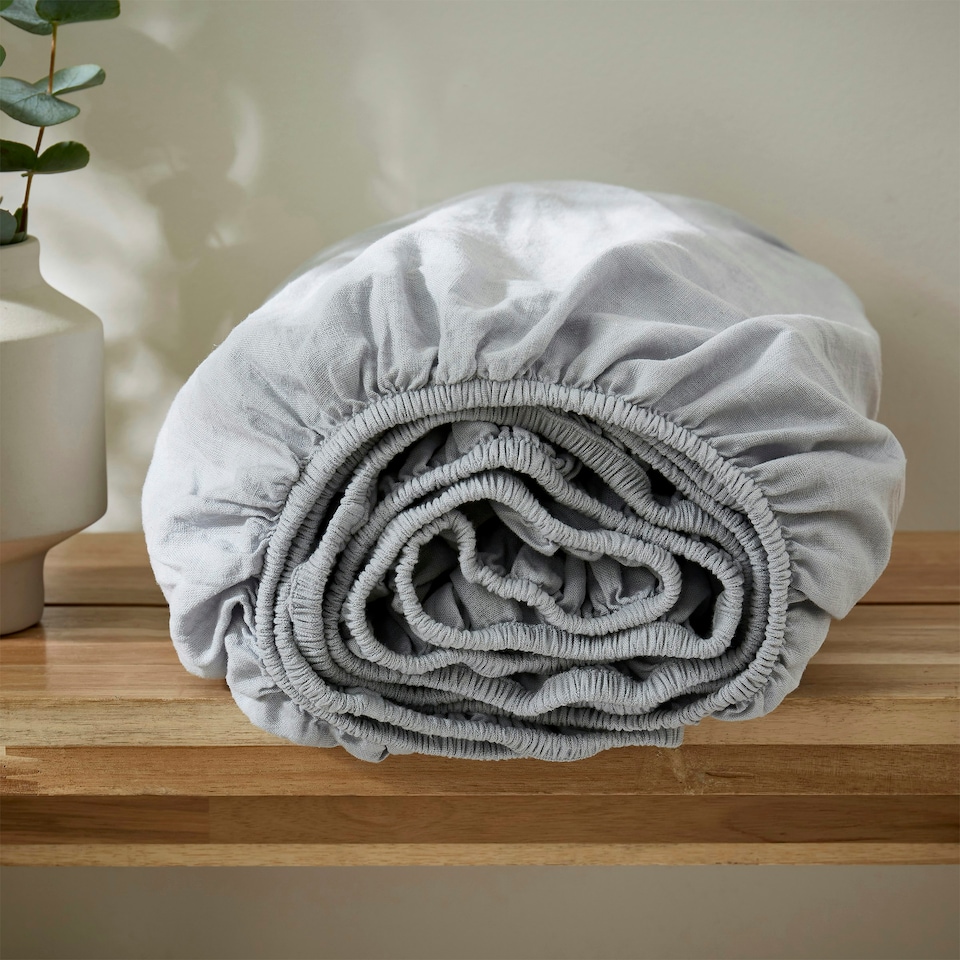 image 1 of Touch Of Linen - Ice Blue - Fitted Sheet Blue | Ice Blue | Double