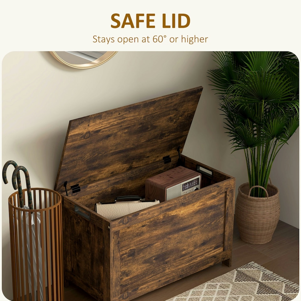 image 1 of HOMCOM Storage Chest with 2 Safety Hinges, Storage Bench, Rustic Brown Brown