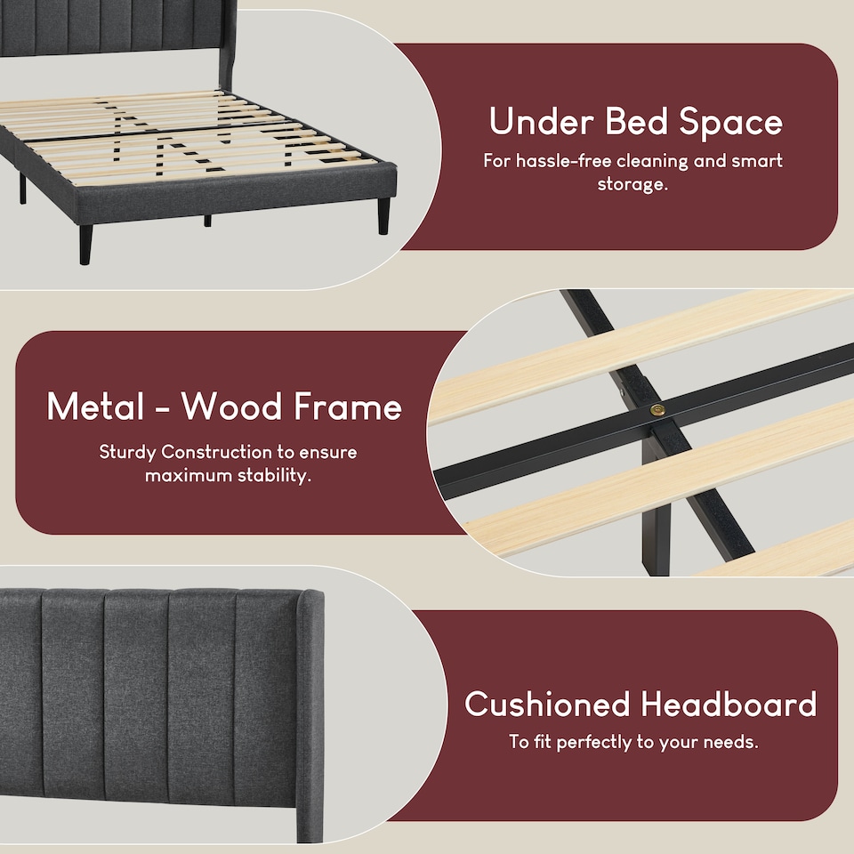 image 1 of Vida Designs Vianna Dark Grey Linen Fabric Bedroom Bed Frame - King Size