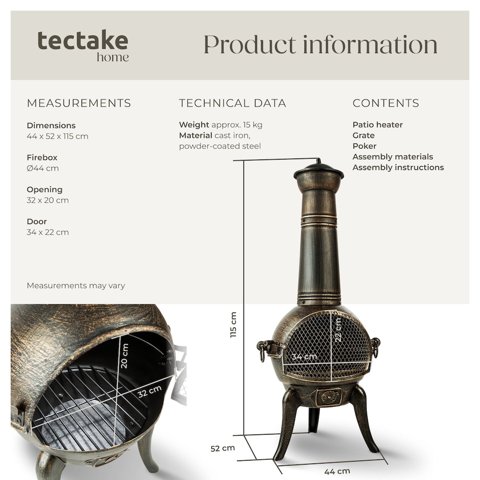 image 1 of Fire Pit - cast iron chiminea, removable grid shelf, air supply regulator