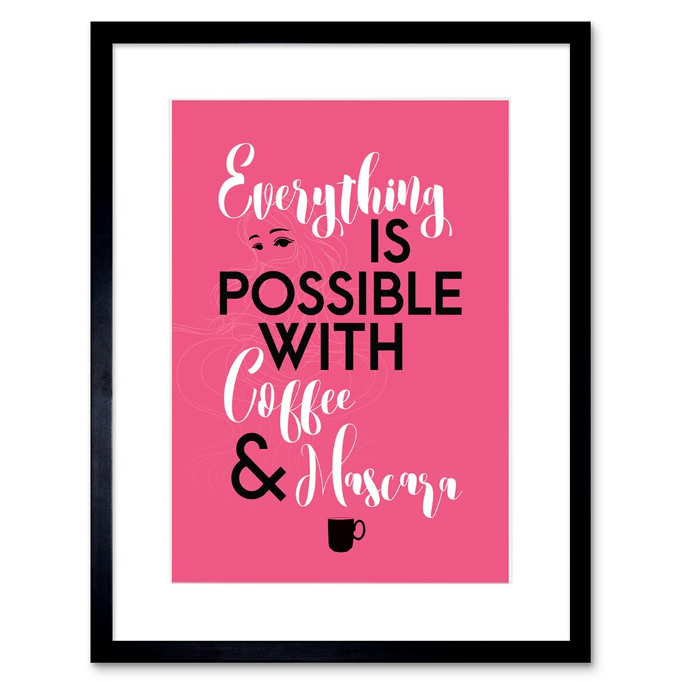 image 1 of Anything Possible Coffee Mascara Feathers Eyes 9x7" Black Framed Wall Art Print
