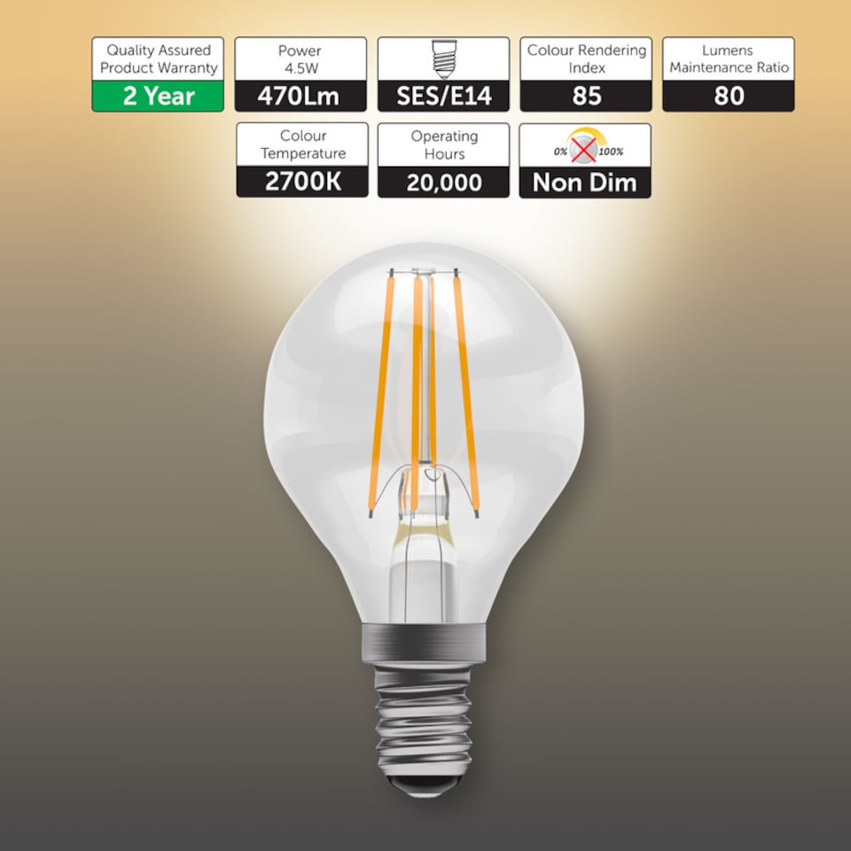 image 1 of BELL Lighting E14 LED Filament Golf Ball Warm White 2700K 4.7W Energy Saving Light Bulb