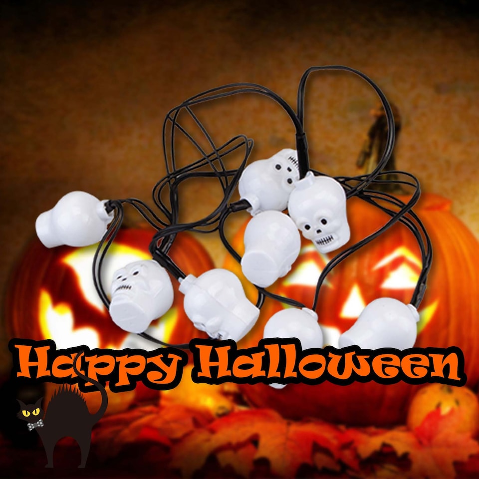 image 1 of PMS Halloween Skull LED Lights Set of 8, White - Party & Trick-or-Treat Decoration