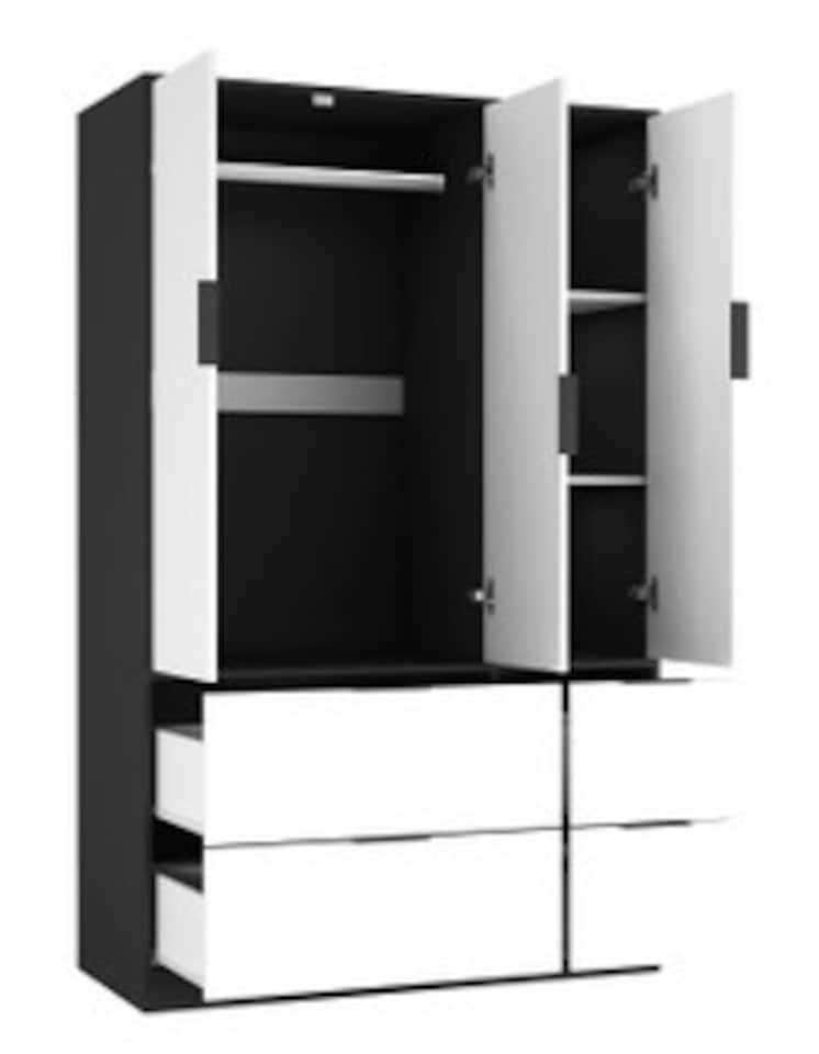 image 1 of FUJI 3 Door 4 Drawer Wardrobe | Black | Black & White | 117 x 55 x 8.5 | 1