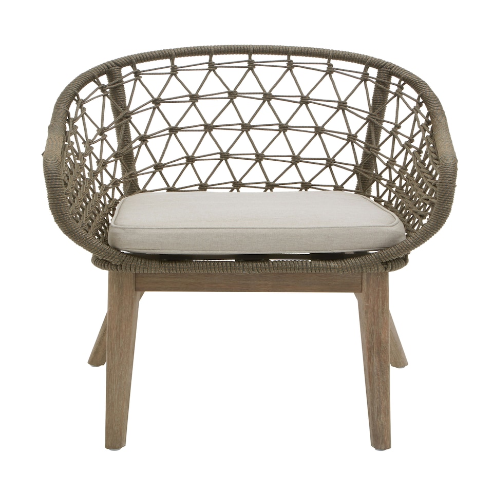image 1 of Interiors by Premier Rattan Armchair, Airy Single Chair with Grey Cushioning Dining Chair, Wooden Legs Outdoor Chair, Hand-woven