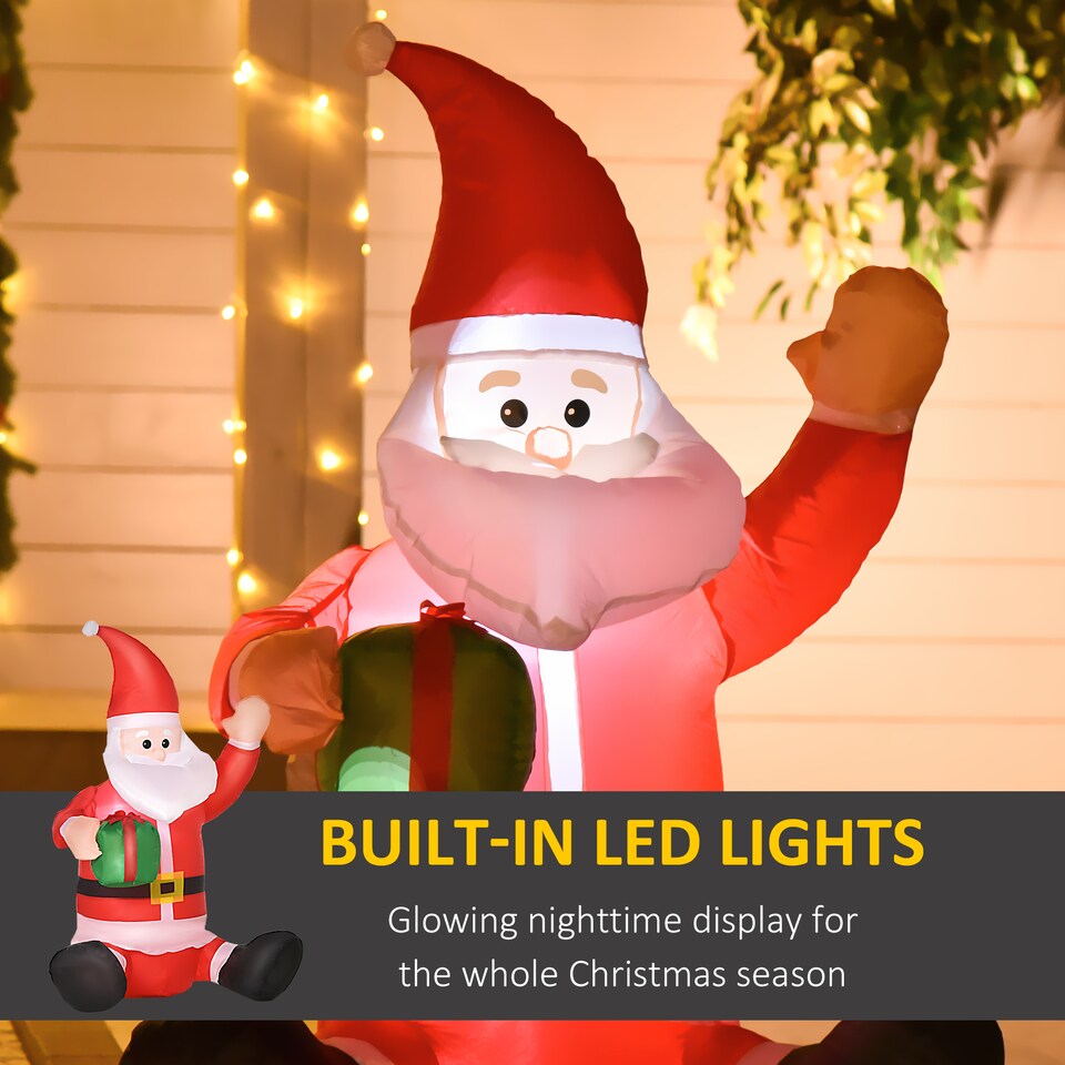 image 1 of HOMCOM 4ft Inflatable Christmas Santa Claus Gift with LED Xmas Decor Holiday Outdoor Yard Decoration